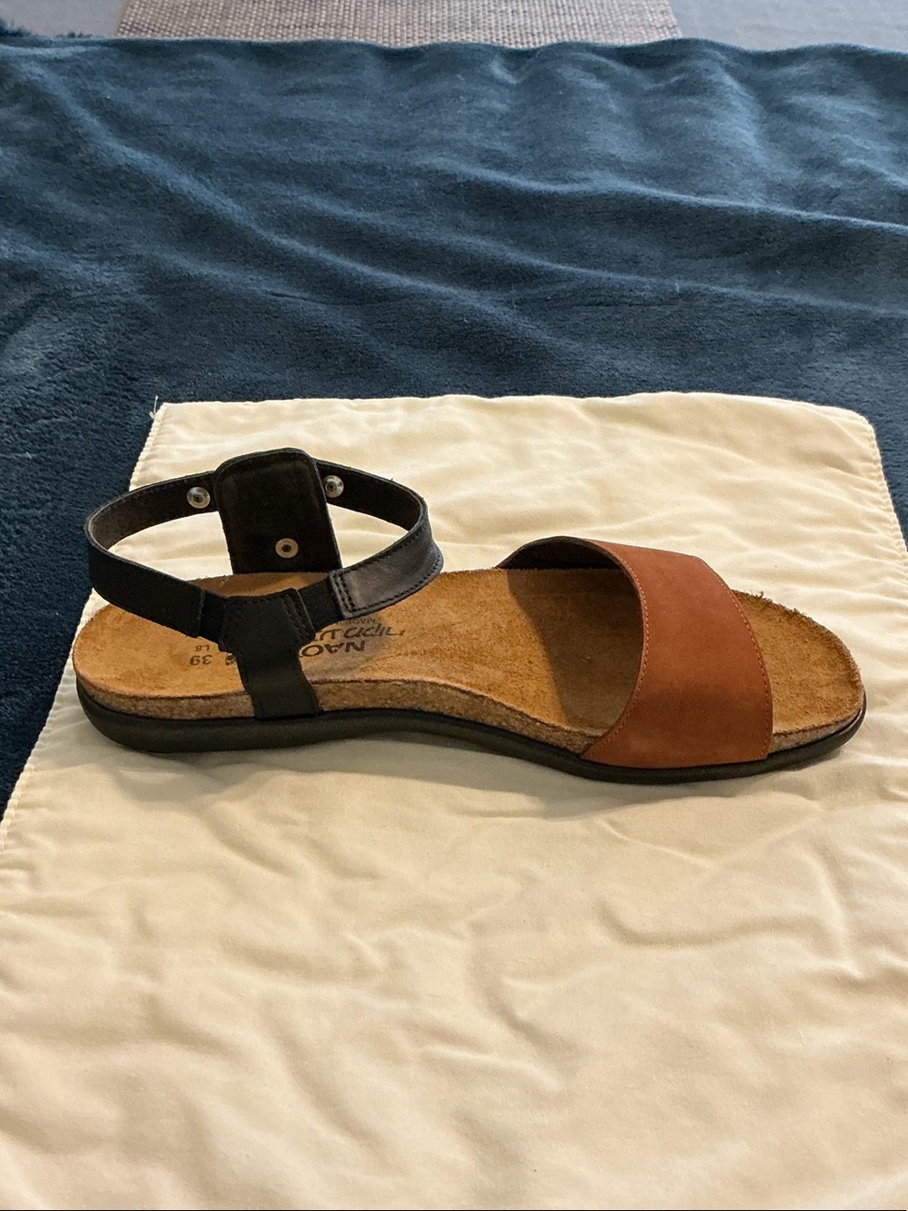 Naot Open-Toe Leather Sandal in Brown and Black